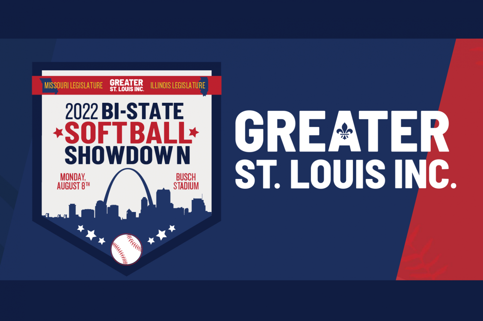 2022 Bi-State Softball Showdown Graphic 2022 Bi-State Softball Showdown graphic next to Greater St. Louis, Inc. graphic.