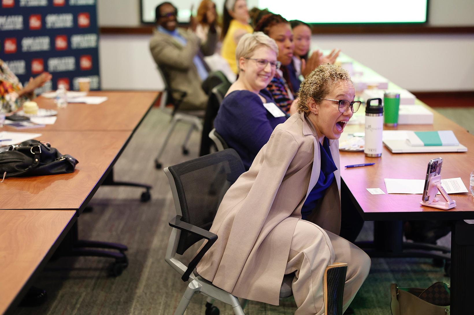 Letisha Wexstten, 2022 Final Pitch Grand Prize Winner A professional woman — Letisha Wexstten — reacts with shock upon finding out she's the winner of the Final Pitch grand prize.