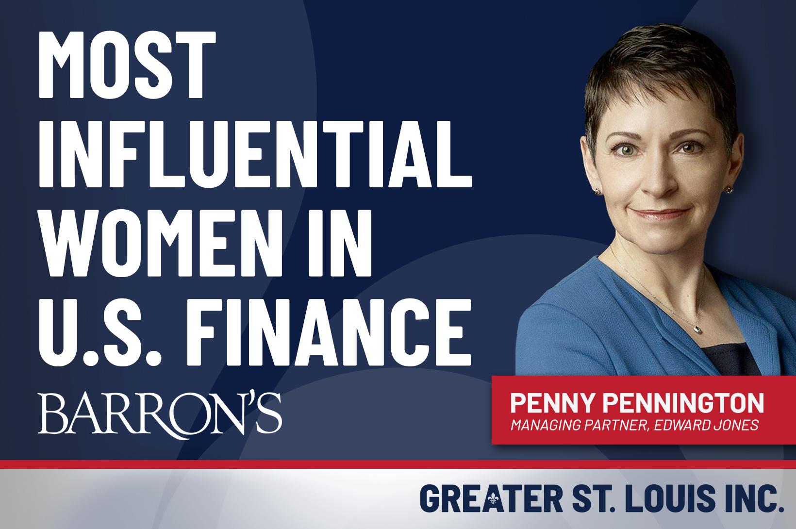 Penny Pennington: Top Women in U.S. Finance Blue graphic with Penny Pennington's photo reading "Most Influential Women in U.S. Finance" from Barron's