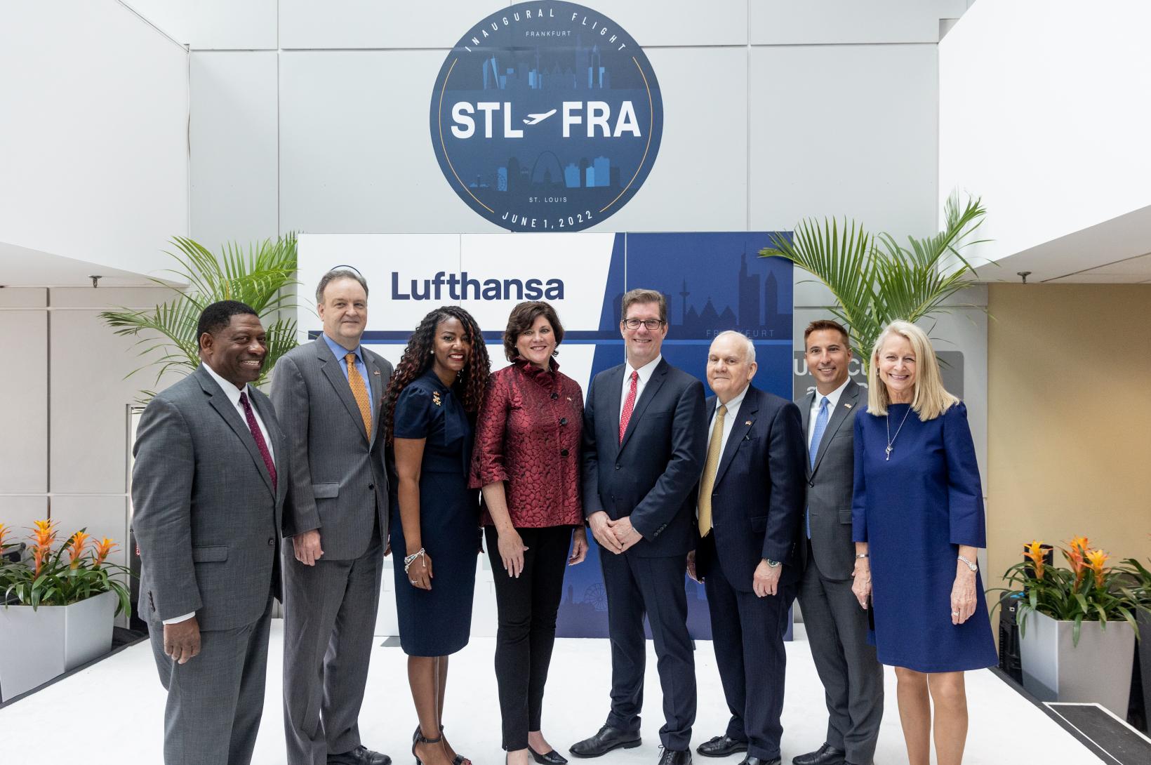 Lufthansa Flight, June 2022 - Civic Leaders A group of St. Louis civic leaders celebrates the first Lufthansa flight out of St. Louis.