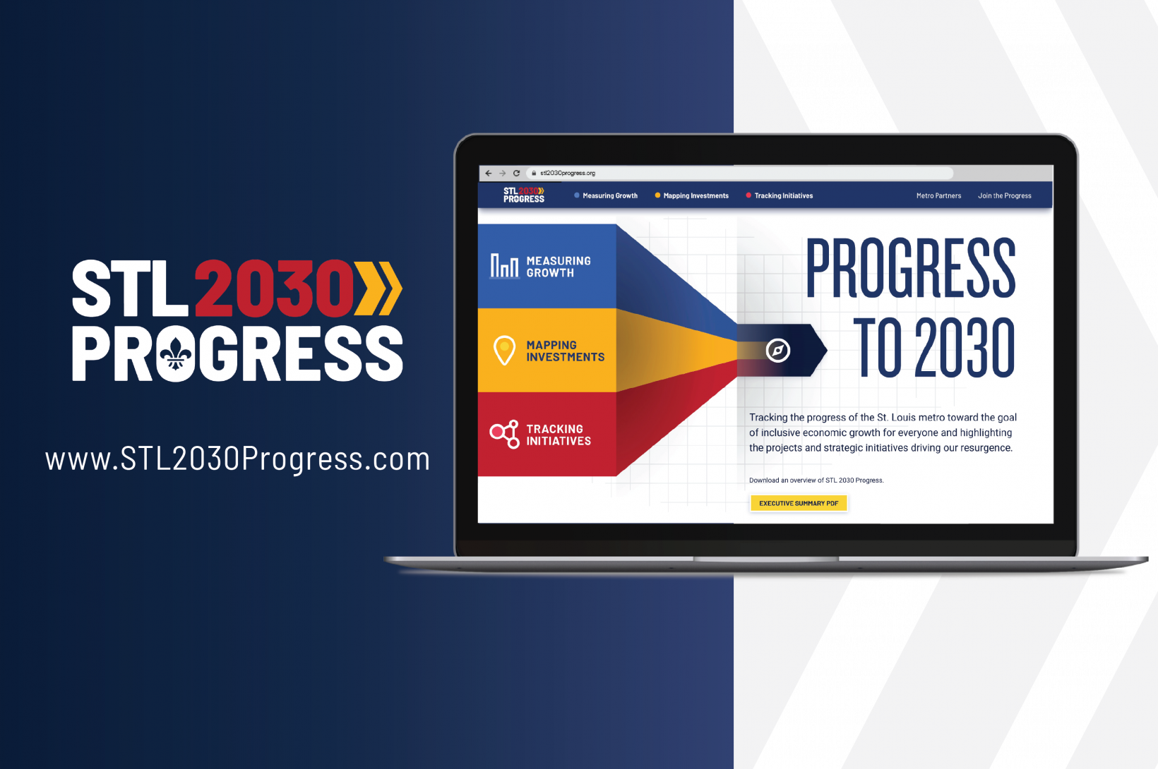 STL 2030 Progress STL 2030 Progress Logo with an image of a laptop