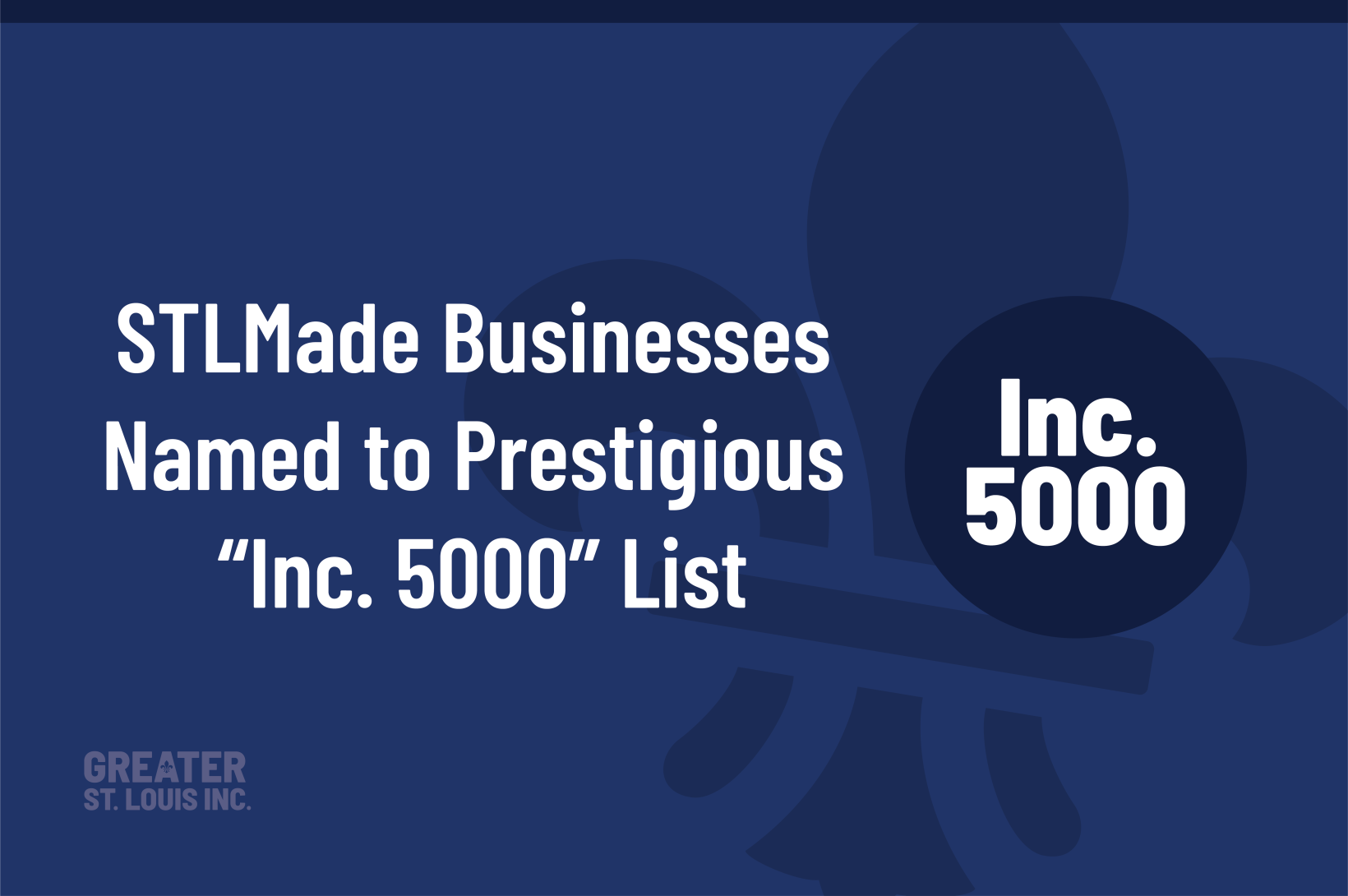 Inc 5000 2025 A navy blue graphic with the words "STLMade Businesses Named to Prestigious Inc 5000 list"