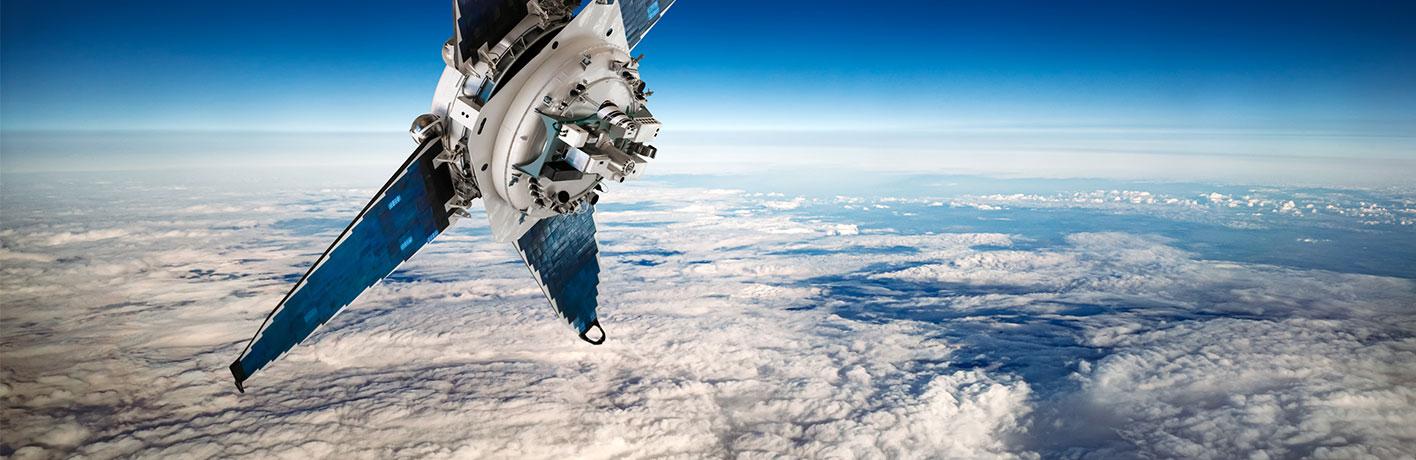 Satellite orbits Earth from space Satellite orbits Earth from space