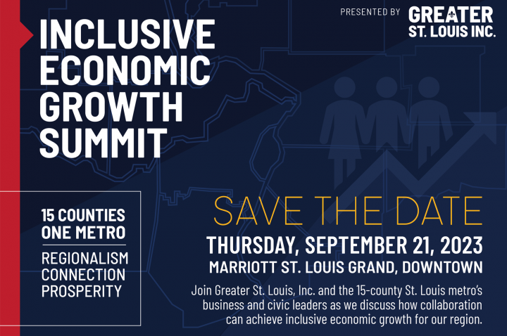Navy blue graphic with the words Inclusive Economic Growth Summit Save the Date: Sept. 21, 2023